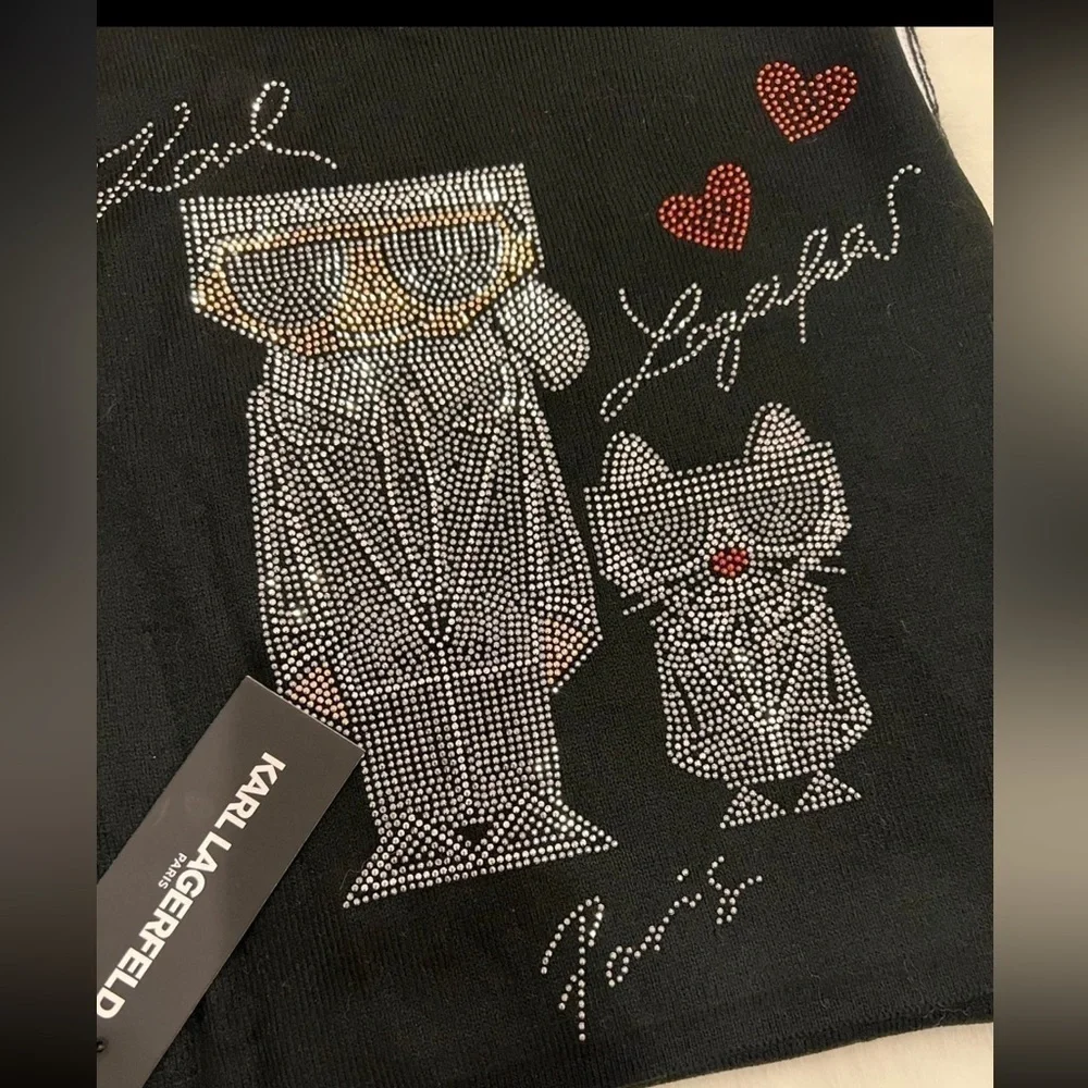 NWT Super cute CHOUPETTE AND KARL EMBELLISHED SCARF from KARL LAGERFELD PARIS.